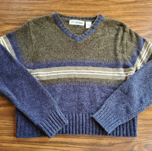 Vintage Canon River Blues V-Neck Cropped Sweater - Picture 1 of 5
